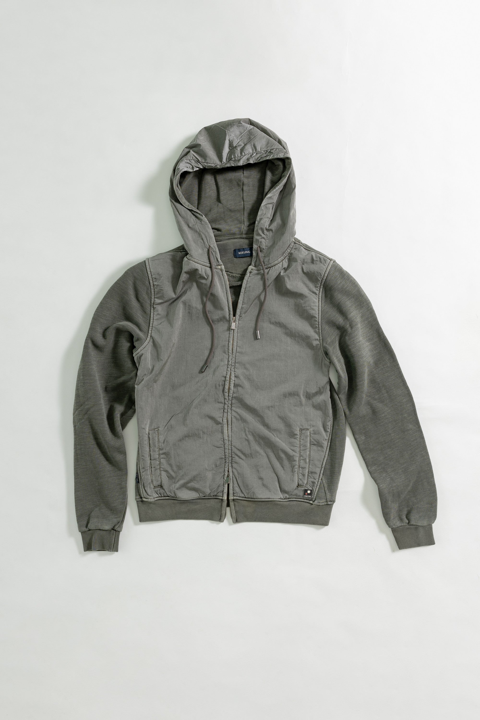 SIBU ST - ZIPPED HOODED JACKET WITH STONE NYLON DETAILS IN TERRY COTTON FABRIC