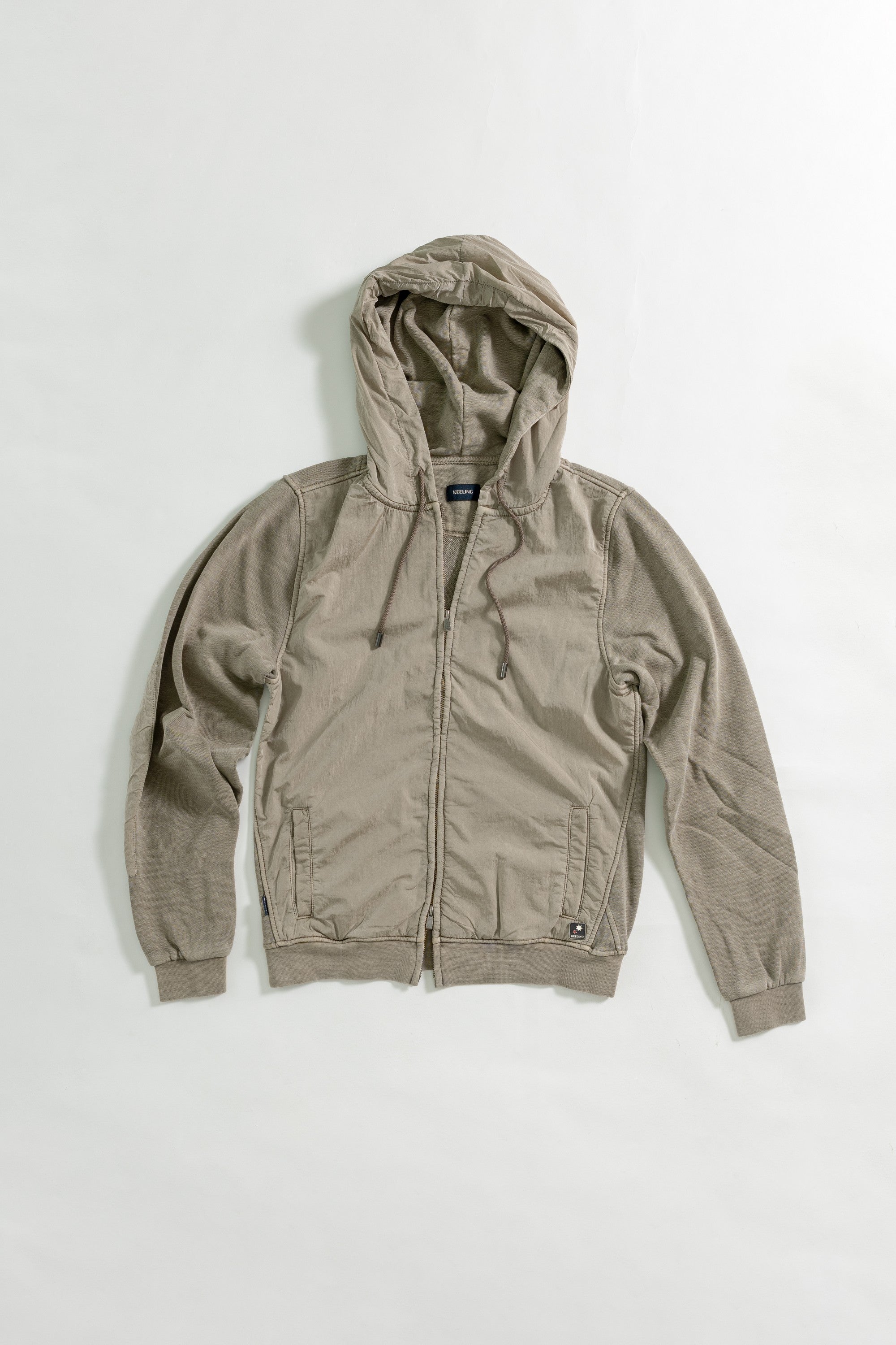 SIBU ST - ZIPPED HOODED JACKET WITH STONE NYLON DETAILS IN TERRY COTTON FABRIC
